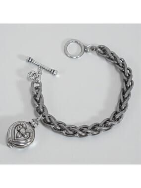 Brighton Healing Heart Silver Locket Bracelet Toggle Clasp Clear Crystal Retired